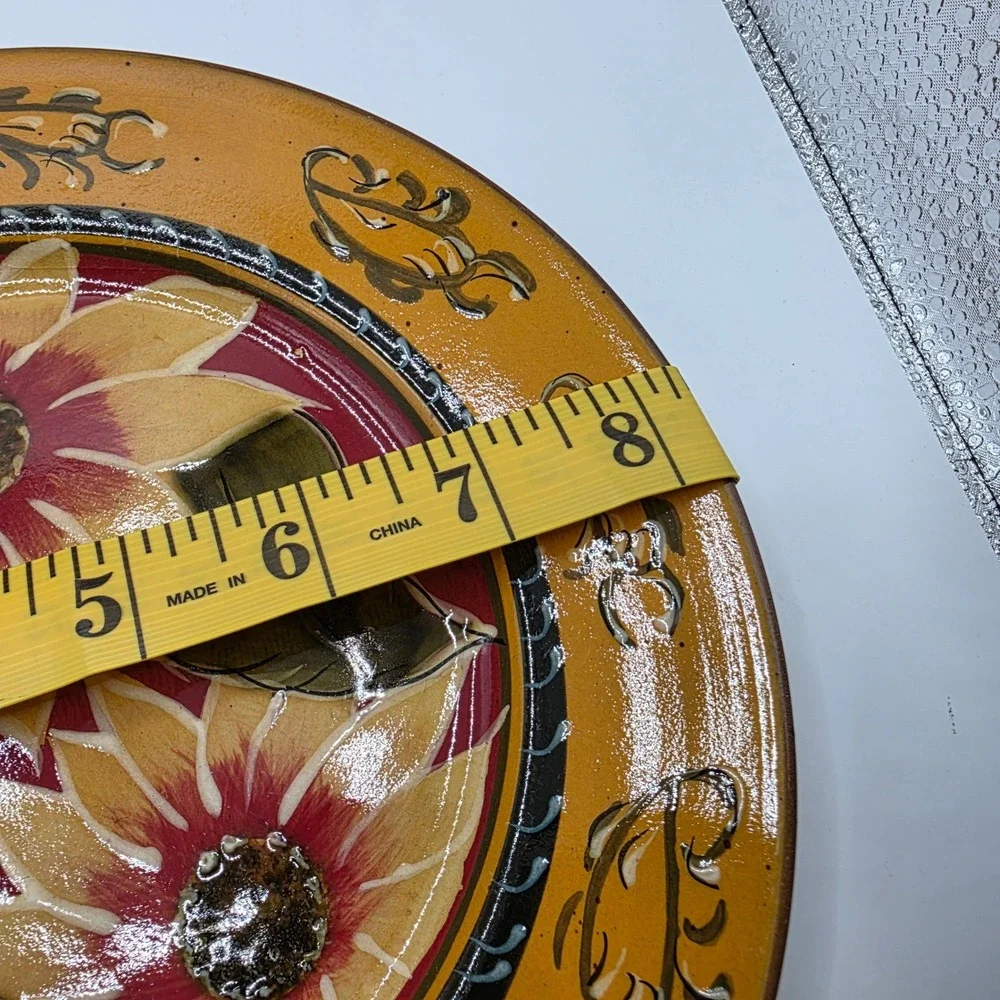 Pier 1 Imports Sunflower Hand Painted Terracotta Salad Plates Set 2 Red Yellow